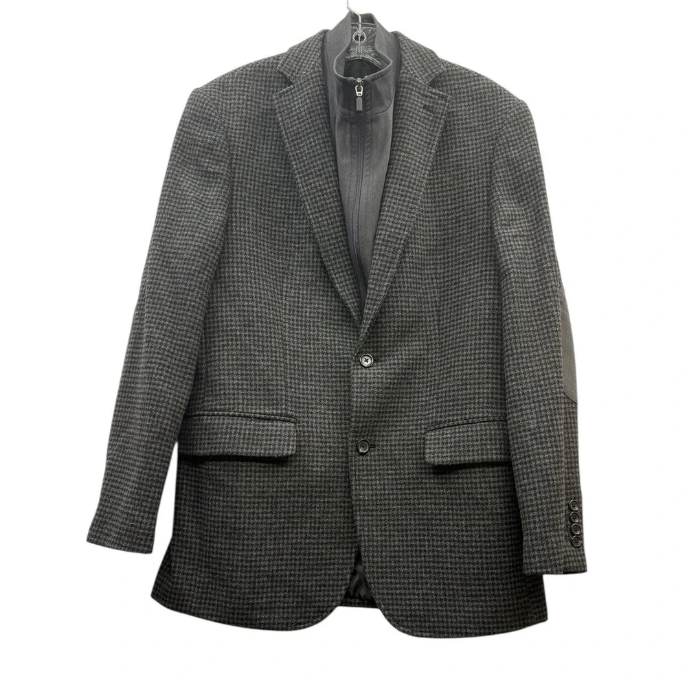Marc Anthony Houndstooth Wool‎ Blend Blazer Sport Coat Elbow Patches 38R